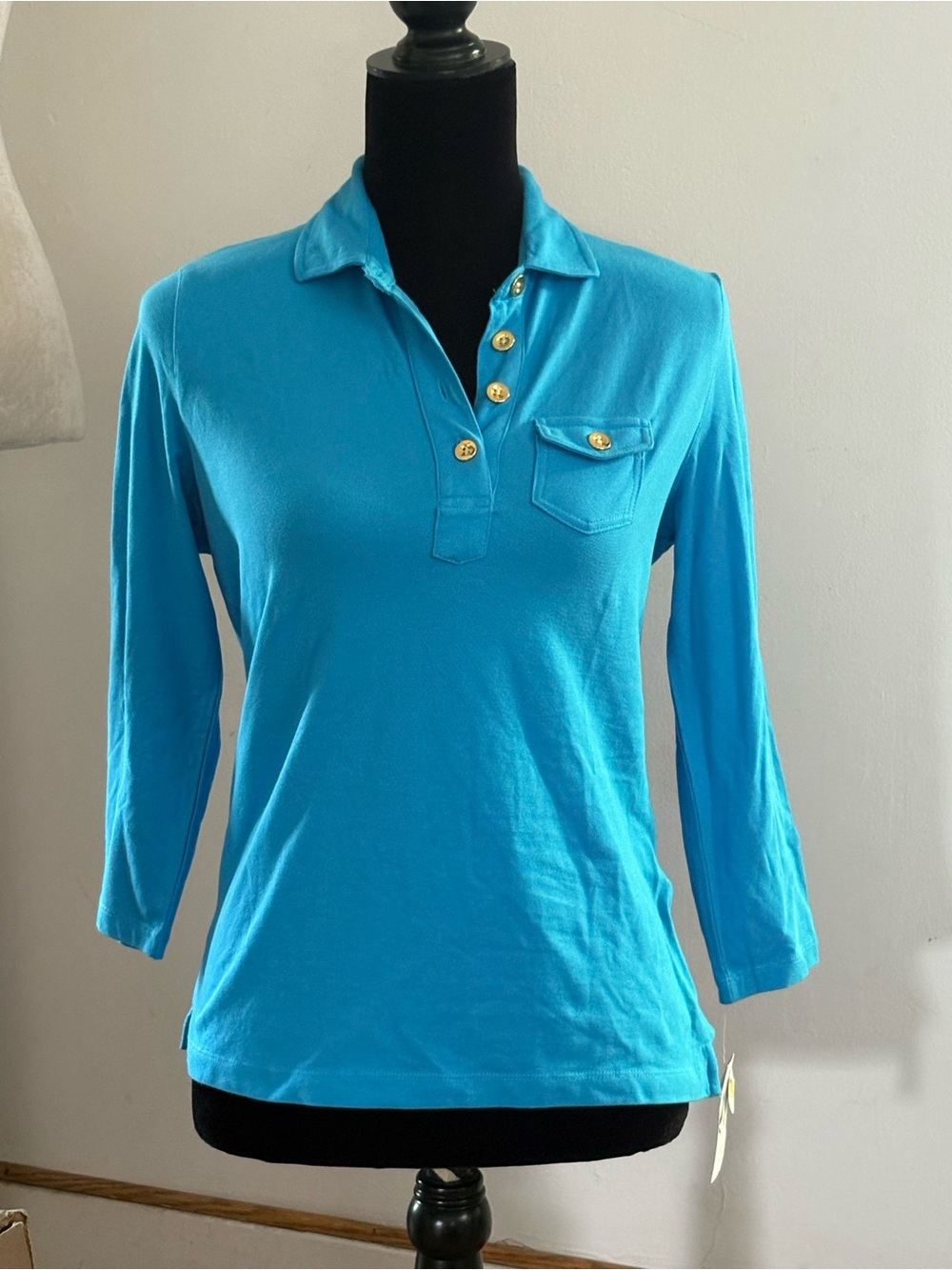 NWT TALBOTS Women's Turquoise Button-Front Polo Top Ssz